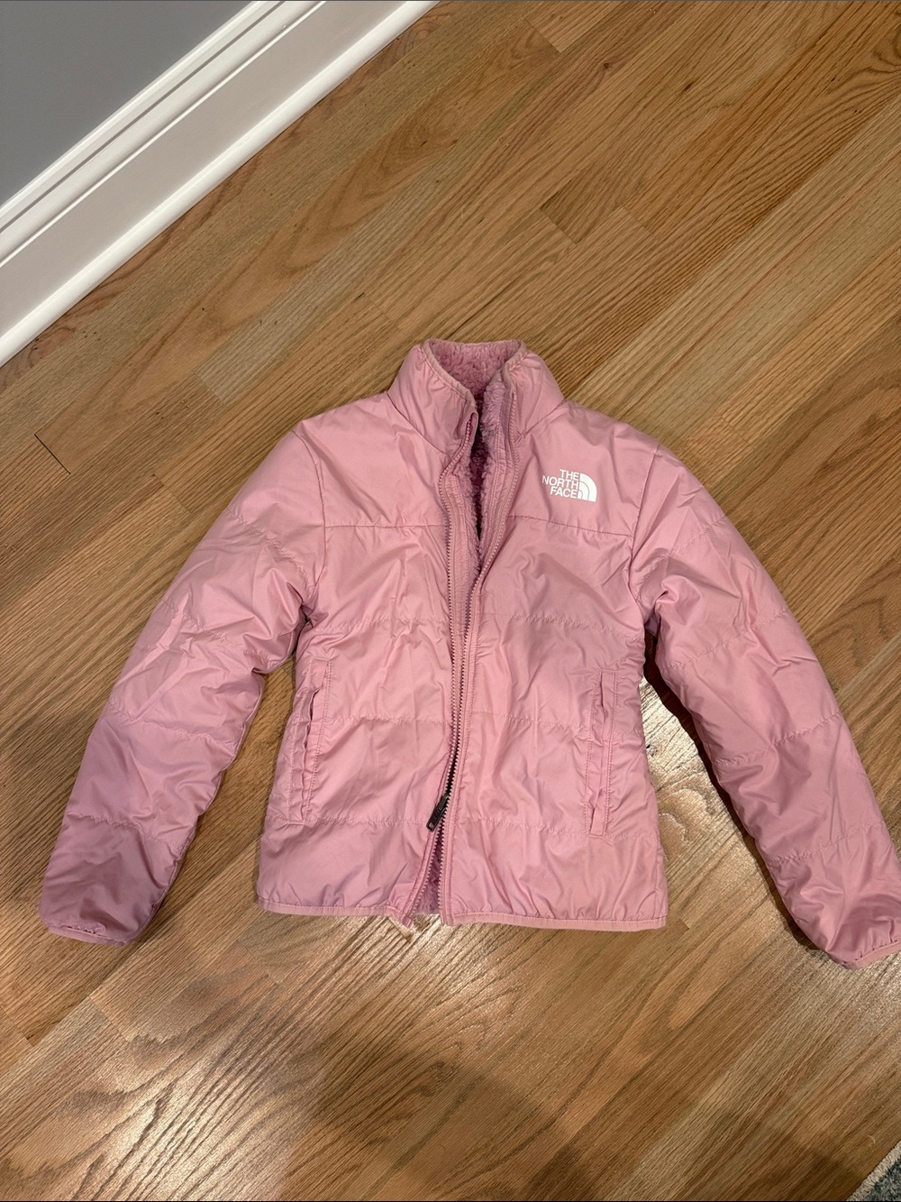 The North Face Girls' Pink Puff Jacket with Fleece Lining
